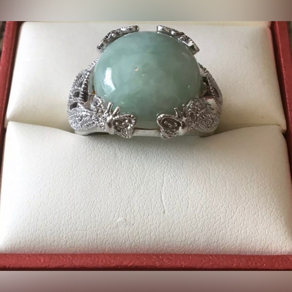 VINTAGE Jadeite Green Jade Ring Sterling Silver (marked) 925 - Size 7.5 US - Picture 7 of 9